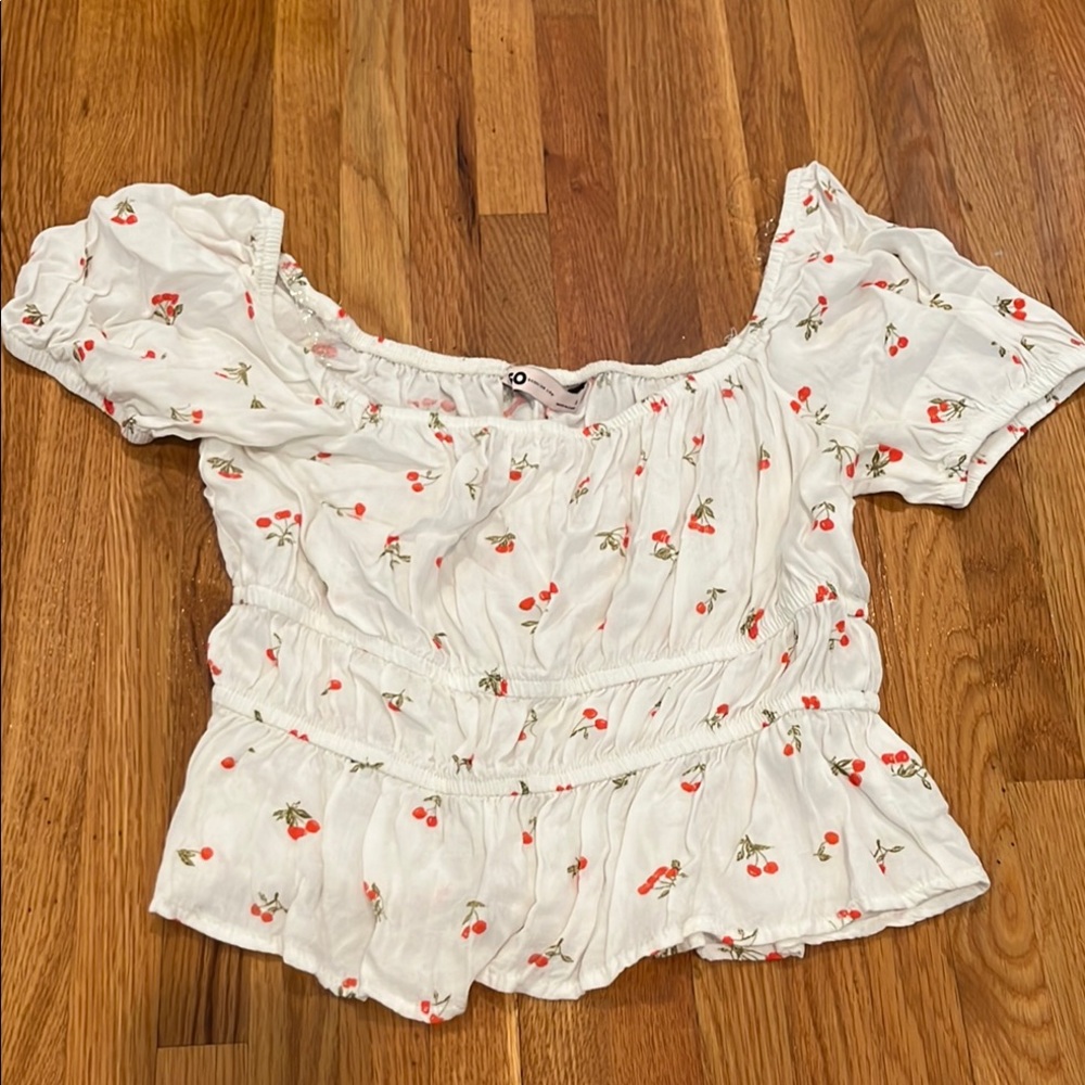 SO White Cherry Print Blouse